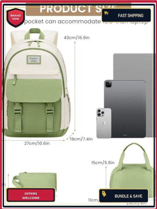 3-Piece 15.6 Inch Waterproof Laptop Backpack Set with Lunch Bag and Pencil Case